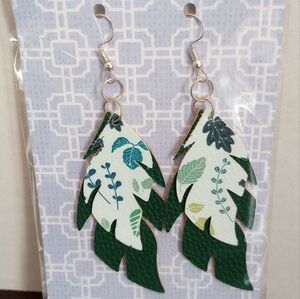 Leaf Feather Faux Leather‎ Handcrafted New Earrings